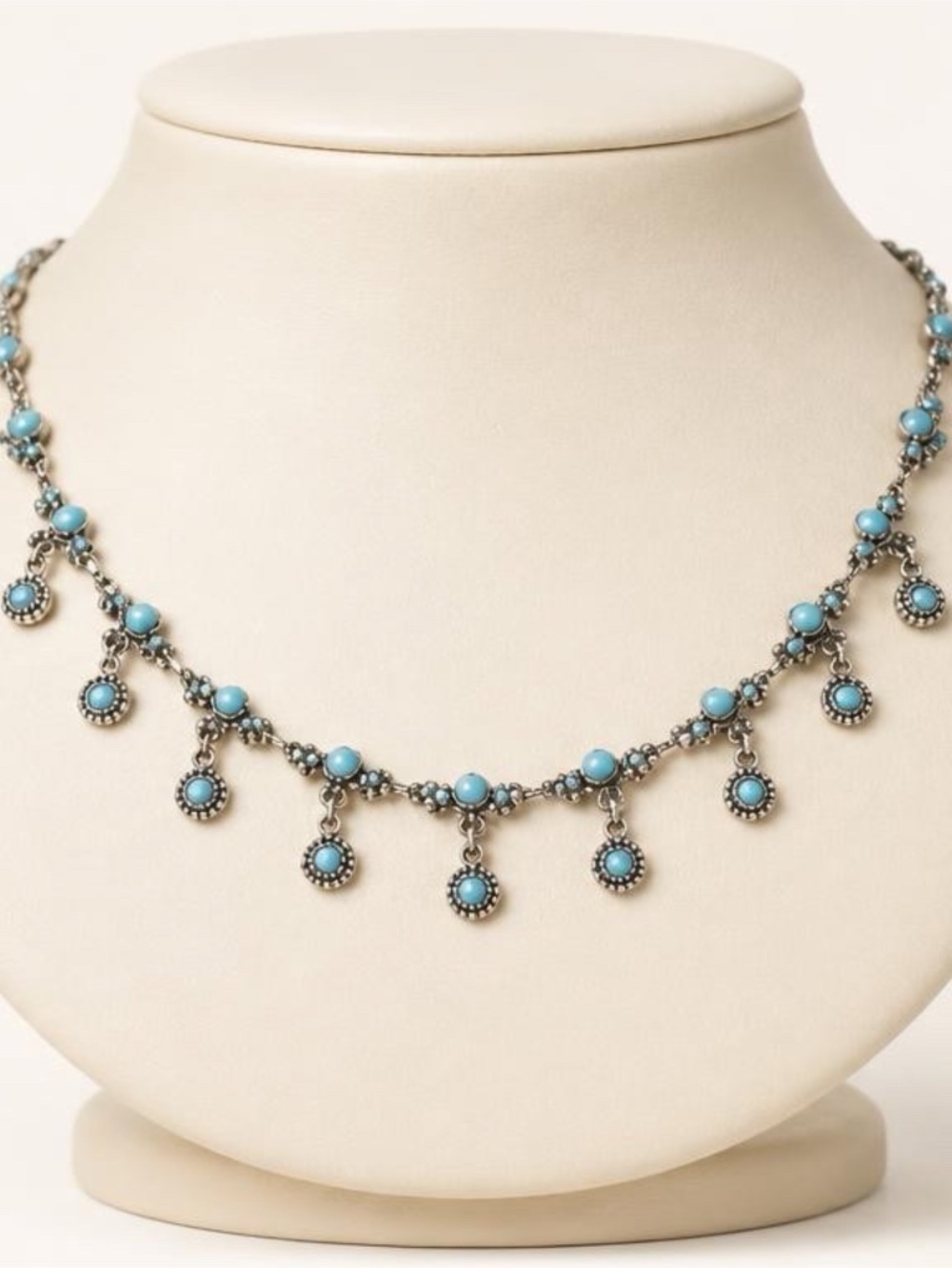 Vintage Premier Designs 16” Silver Tone and Blue Stone Necklace